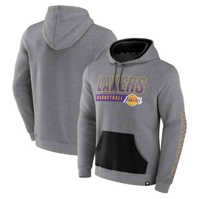 Men's Los Angeles Lakers Heathered Gray Off The Bench Color Block  Pullover Hoodie