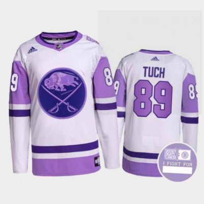 Men's Buffalo Sabres #89 Alex Tuch Fights Purple/White Cancer Blue Stitched Jersey