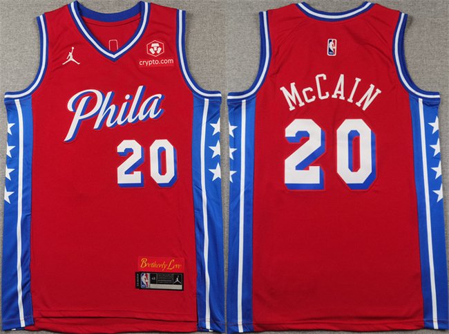 Men's Philadelphia 76ers #20 Jared McCain Red Statement Edition Stitched Jersey