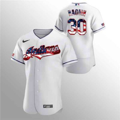 Men's Cleveland Indians #30 Tyler Naquin White 2020 Stars & Stripes Flex Base Stitched Jersey