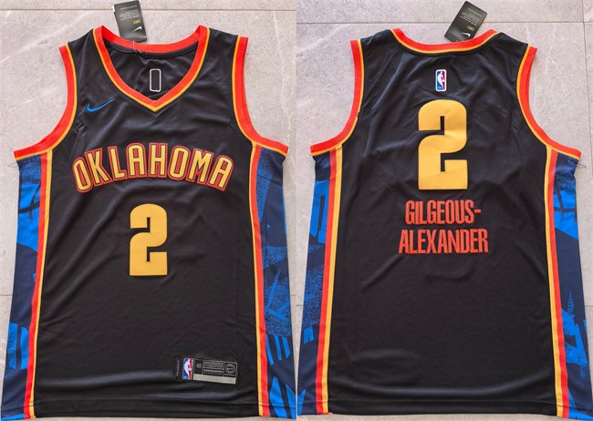 Men's Oklahoma City Thunder #2 Shai Gilgeous-Alexander Black 2024 City Edition Stitched Basketball Jersey