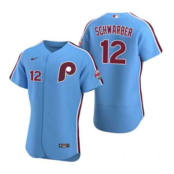 Men's Philadelphia Phillies #12 Kyle Schwarber Blue Flex Base Stitched Baseball Jersey