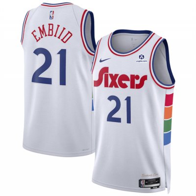 Men's Philadelphia 76ers #21 Joel Embiid White 2024/25 City Edition Stitched Jersey