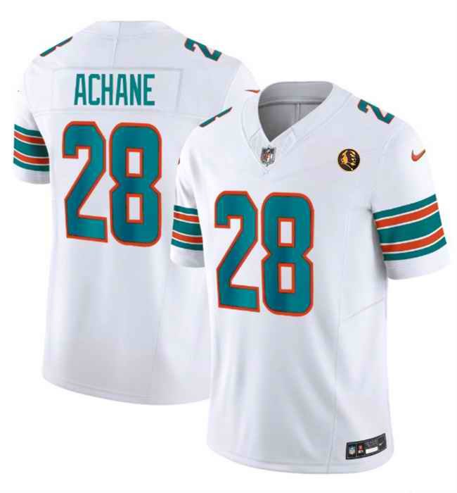 Men's Miami Dolphins #28 De'Von Achane White 2023 F.U.S.E. Alternate With John Madden Patch Vapor Limited Stitched Football Jersey