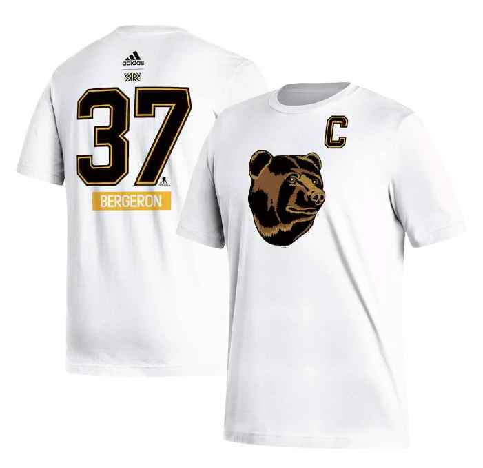 Men's Boston Bruins #37 Patrice Bergeron White Reverse Retro T-Shirt