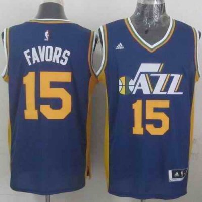 Revolution 30 Jazz #15 Derrick Favors Navy Blue Stitched NBA Jersey