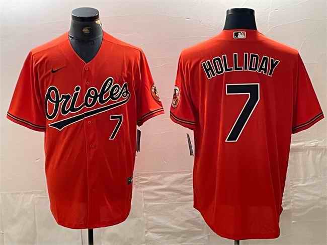 Men's Baltimore Orioles #7 Jackson Holliday Orange With Patch Cool Base Stitched Baseball Jersey