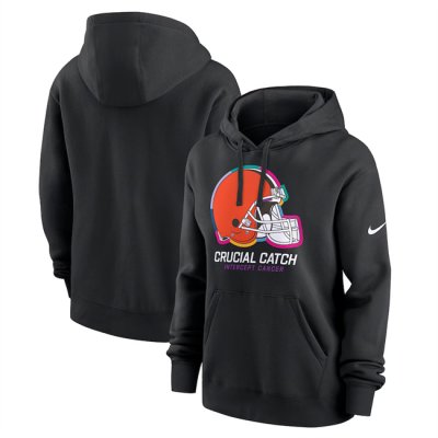 Women's Cleveland Browns Black 2024 Crucial Catch Club Pullover Hoodie(Run Small)