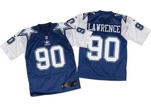 Nike Cowboys #90 Demarcus Lawrence Navy Blue/White Throwback Men's Stitched NFL Elite Jersey