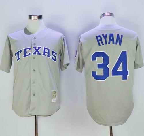 Mitchell and Ness Rangers #34 Nolan Ryan Stitched Grey Throwback MLB Jersey