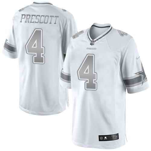 Nike Cowboys #4 Dak Prescott White Men's Stitched NFL Limited Platinum Jersey