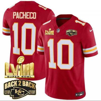 Men's Kansas City Chiefs #10 Isiah Pacheco Red F.U.S.E. Super Bowl LVIII & Back 2 Back Gold Patch Vapor Limited Stitched Football Jersey