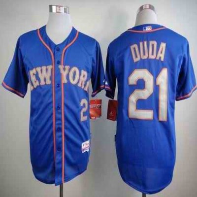 Mets #21 Lucas Duda Blue(Grey NO.) Alternate Road Cool Base Stitched MLB Jersey