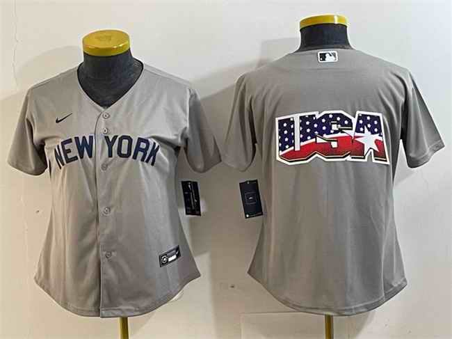 Women's New York Yankees Gray Team Big Logo Cool Base Stitched Jersey(Run Small)