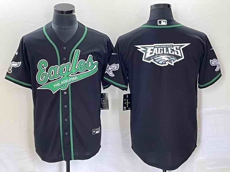 Men's Philadelphia Eagles Black Team Big Logo Cool Base Stitched Baseball Jersey