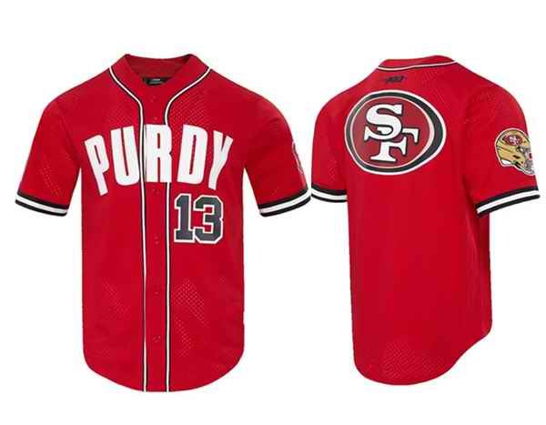 Men's San Francisco 49ers #13 Brock Purdy Pro Standard Mesh Button-Up Stitched Baseball Jersey