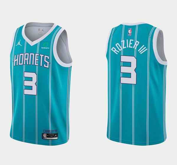 Men's Charlotte Hornets #3 Terry Rozier III Aqua Stitched Basketball Jersey