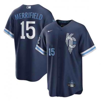 Men's Kansas City Royals #15 Whit Merrifield 2022 Navy City Connect Cool Base Stitched Jersey