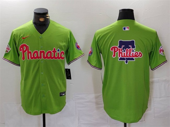 Men's Philadelphia Phillies Team Big Logo Green With Patch Stitched Jersey