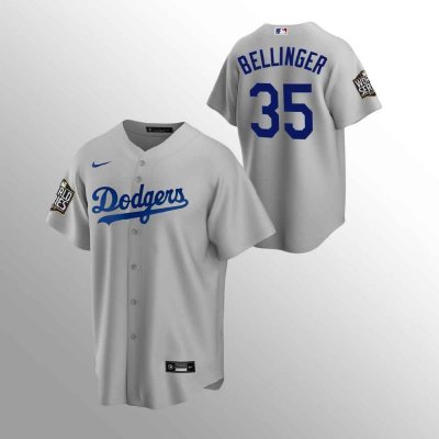 Men's Los Angeles Dodgers #35 Cody Bellinger Grey 2020 World Series Bound stitched Jersey