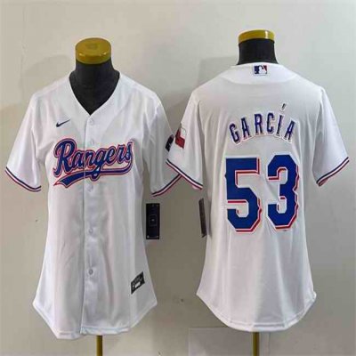 Women's Texas Rangers #53 Adolis Garc'a White With Patch Stitched Baseball Jersey(Run Small)