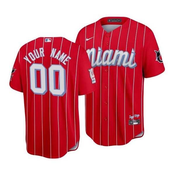 Men's  Miami Marlins Customized Red 2021 City Connect Cool Base Stitched Jersey