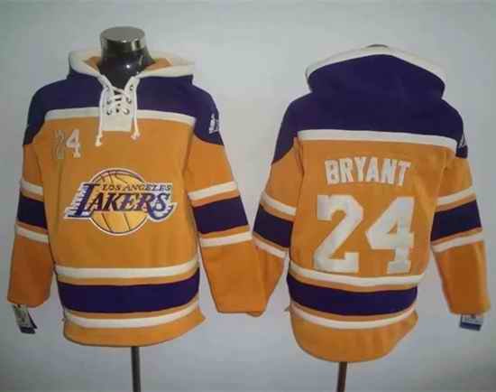 Men's Los Angeles Lakers #24 Kobe Bryant Yellow Lace-Up Pullover Hoodie