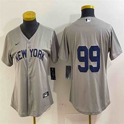 Women's New York Yankees #99 Aaron Judge Grey Cool Base Stitched Jersey(Run Small)