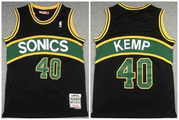 Men's Oklahoma City Thunder #40 Shawn Kemp Black 1994-95 Throwback SuperSonics Stitched Jersey