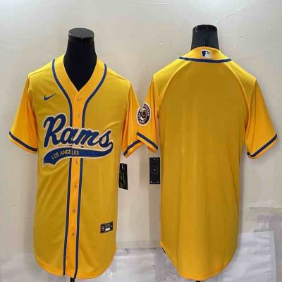 Men's Los Angeles Rams Blank Cool Base Yellow Stitched Baseball Jersey