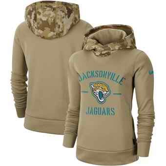 Women's Jacksonville Jaguars Khaki 2019 Salute to Service Therma Pullover Hoodie(Run Small)