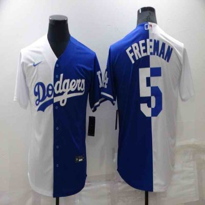 Men's Los Angeles Dodgers #5 Freddie Freeman White/Blue Split Cool Base Stitched Baseball Jersey