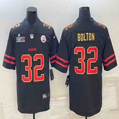 Men's Kansas City Chiefs #32 Nick Bolton Black Red Gold Super Bowl LVII Patch Vapor Untouchable Limited Stitched Jersey