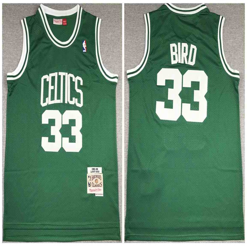 Men's Boston Celtics #33 Larry Bird 1985-86 Green Throwback Stitched Jersey