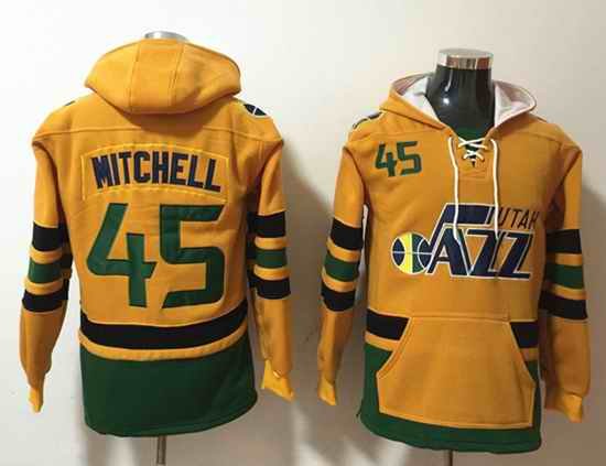 Men's Utah Jazz #45 Donovan Mitchell Yellow Lace-Up Pullover Hoodie