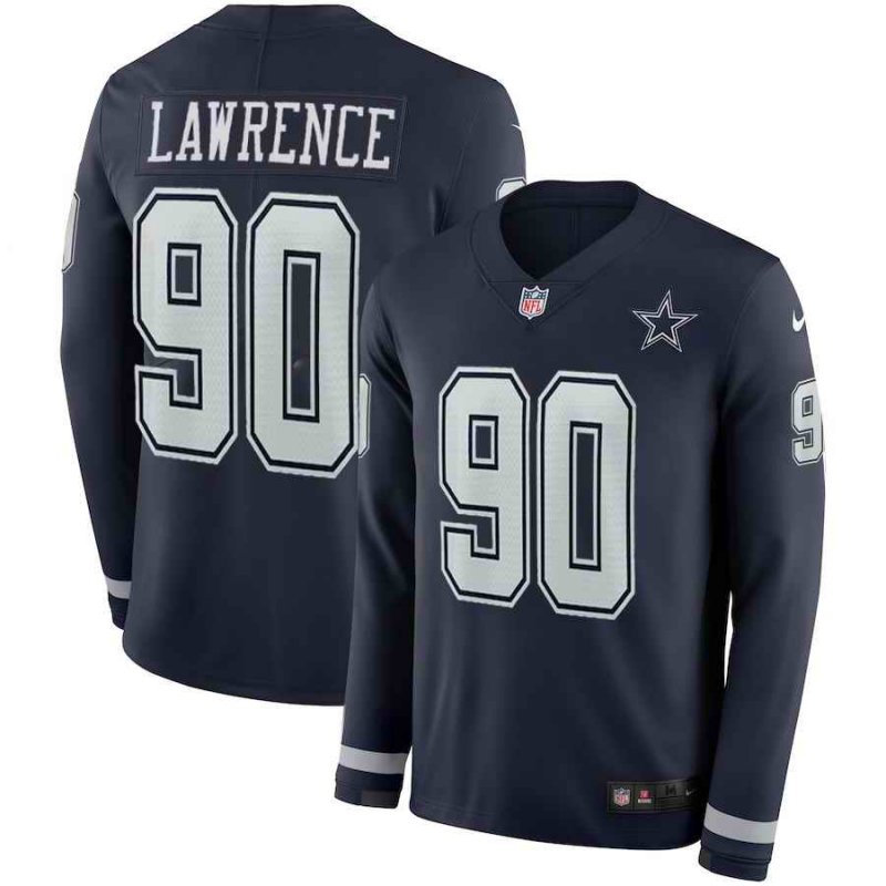 Men's Dallas Cowboys #90 Demarcus Lawrence Navy Therma Long Sleeve Stitched NFL Jersey