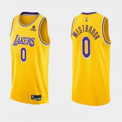 Men's Los Angeles Lakers #0 Russell Westbrook 75th Anniversary Yellow Stitched Basketball Jersey