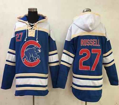 Cubs #27 Addison Russell Blue Sawyer Hooded Sweatshirt MLB Hoodie