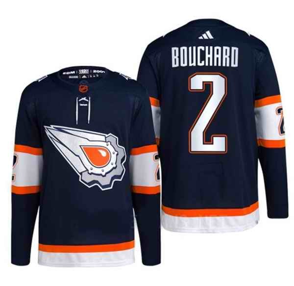 Men's Edmonton Oilers #2 Evan Bouchard Navy 2022-23 Reverse Retro Stitched Jersey