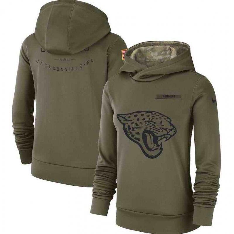 Women's Jacksonville Jaguars Olive Salute to Service Team Logo Performance Pullover NFL Hoodie