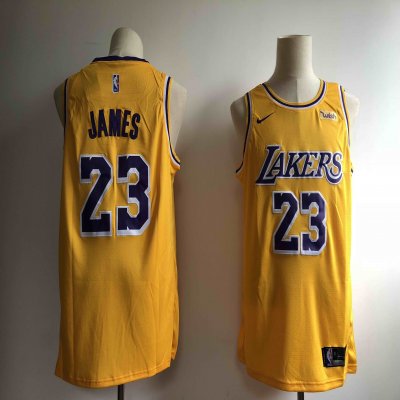 Men's Los Angeles Lakers #23 LeBron James Gold 2018/19 Icon Edition Swingman Stitched NBA Jersey