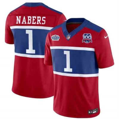 Men's New York Giants #1 Malik Nabers Red 2024 F.U.S.E. With Draft Patch Alternate 100TH Season Patch Vapor Untouchable Limited Stitched Jersey