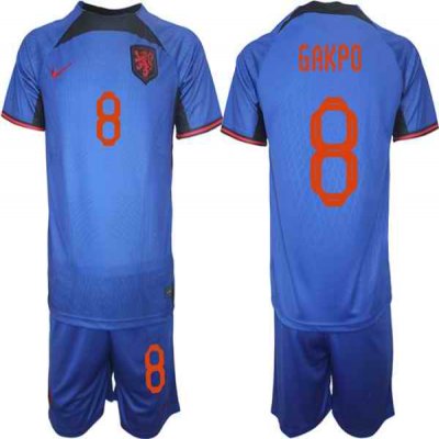 Men's Netherlands #8 Gakpo Royal Away Soccer Jersey Suit