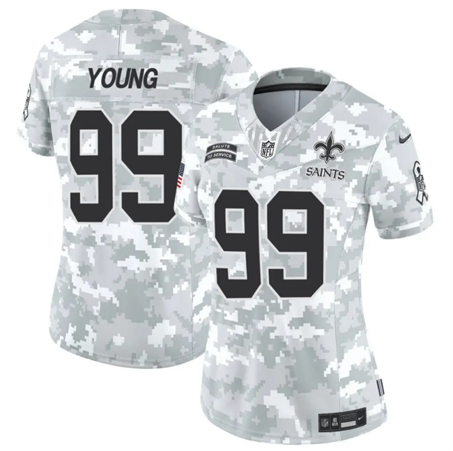 Women's New Orleans Saints #99 Chase Young 2024 F.U.S.E Arctic Camo Salute to Service Limited Stitched Football Jersey(Run Small)