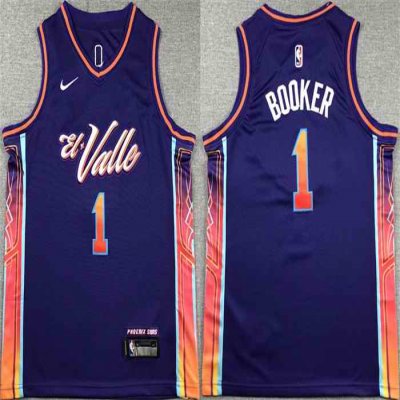 Youth Phoenix Suns #1 Devin Booker Purple City Edition Stitched Basketball Jersey