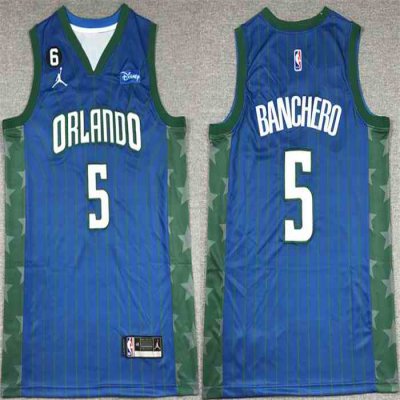 Men's Orlando Magic #5 Paolo Banchero Blue With No.6 Patch Icon Edition Stitched Swingman Jersey