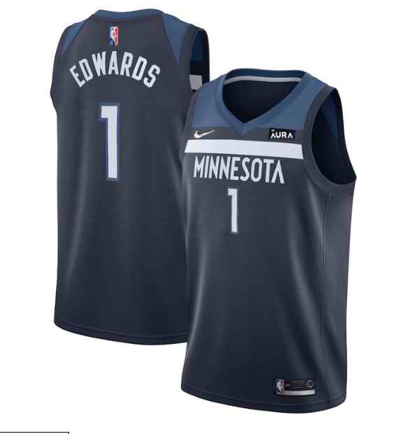 Men's Minnesota Timberwolves #1 Anthony Edwards Navy Icon Edition 75th Anniversary Swingman Stitched Jersey