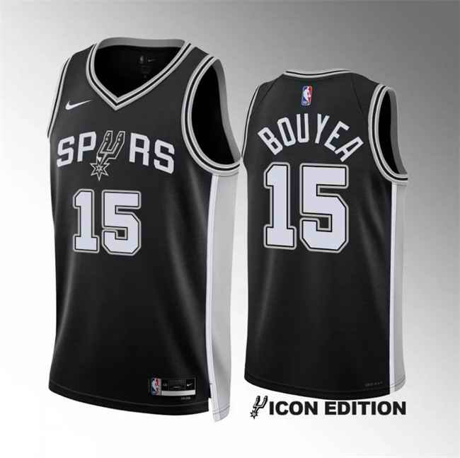 Men's San Antonio Spurs #15 Jamaree Bouyea Black 2022/23 Icon Edition Stitched Basketball Jersey