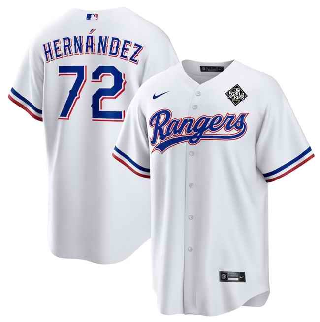 Men's Texas Rangers #72 Jonathan Hern'ndez White 2023 World Series Stitched Baseball  Jersey