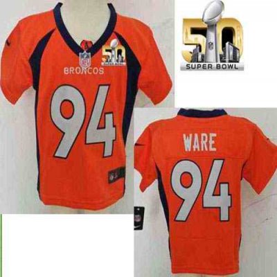 Toddler Nike Broncos #94 DeMarcus Ware Orange Team Color Super Bowl 50 Stitched NFL Elite Jersey